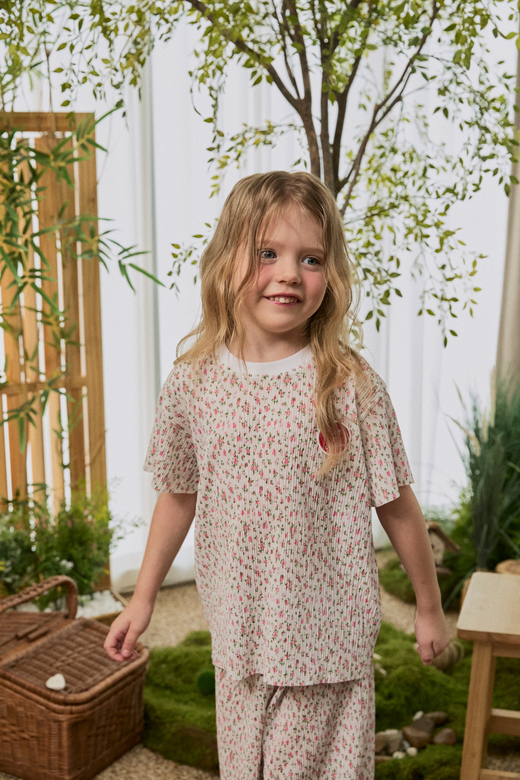 Floral Pleats Top - White