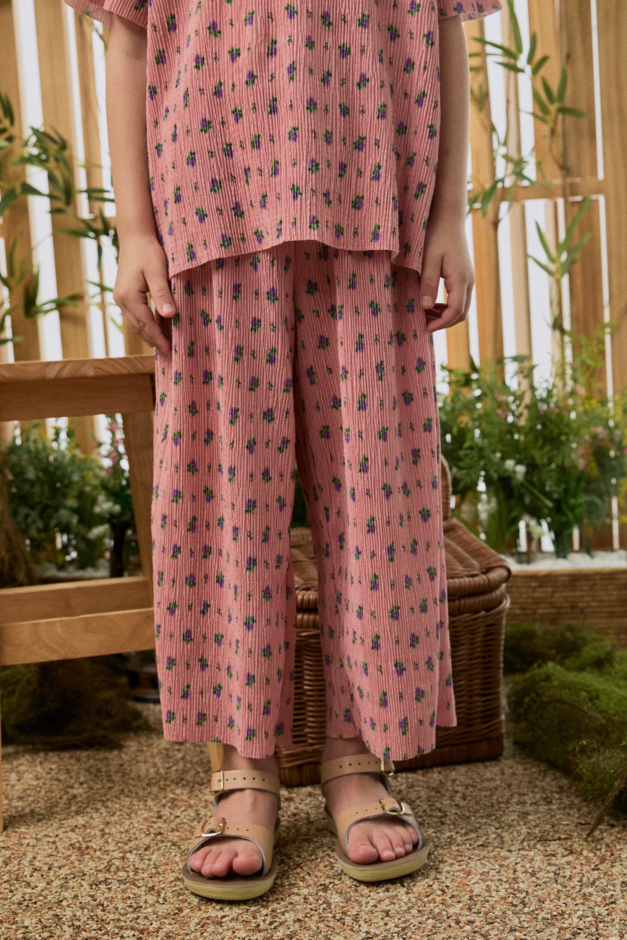 Floral Pleats Pants - Pink