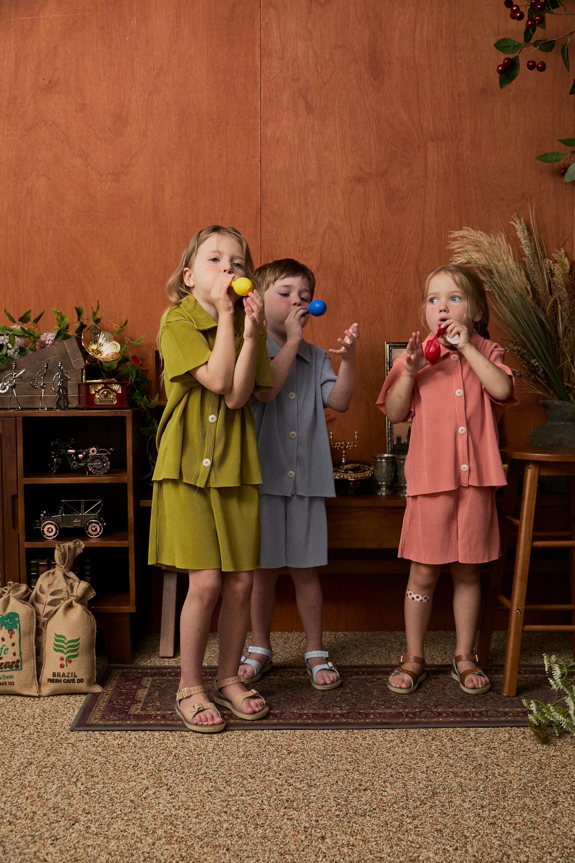 Pastel Collar Pleats Top & Bottom Set - Meadow Green