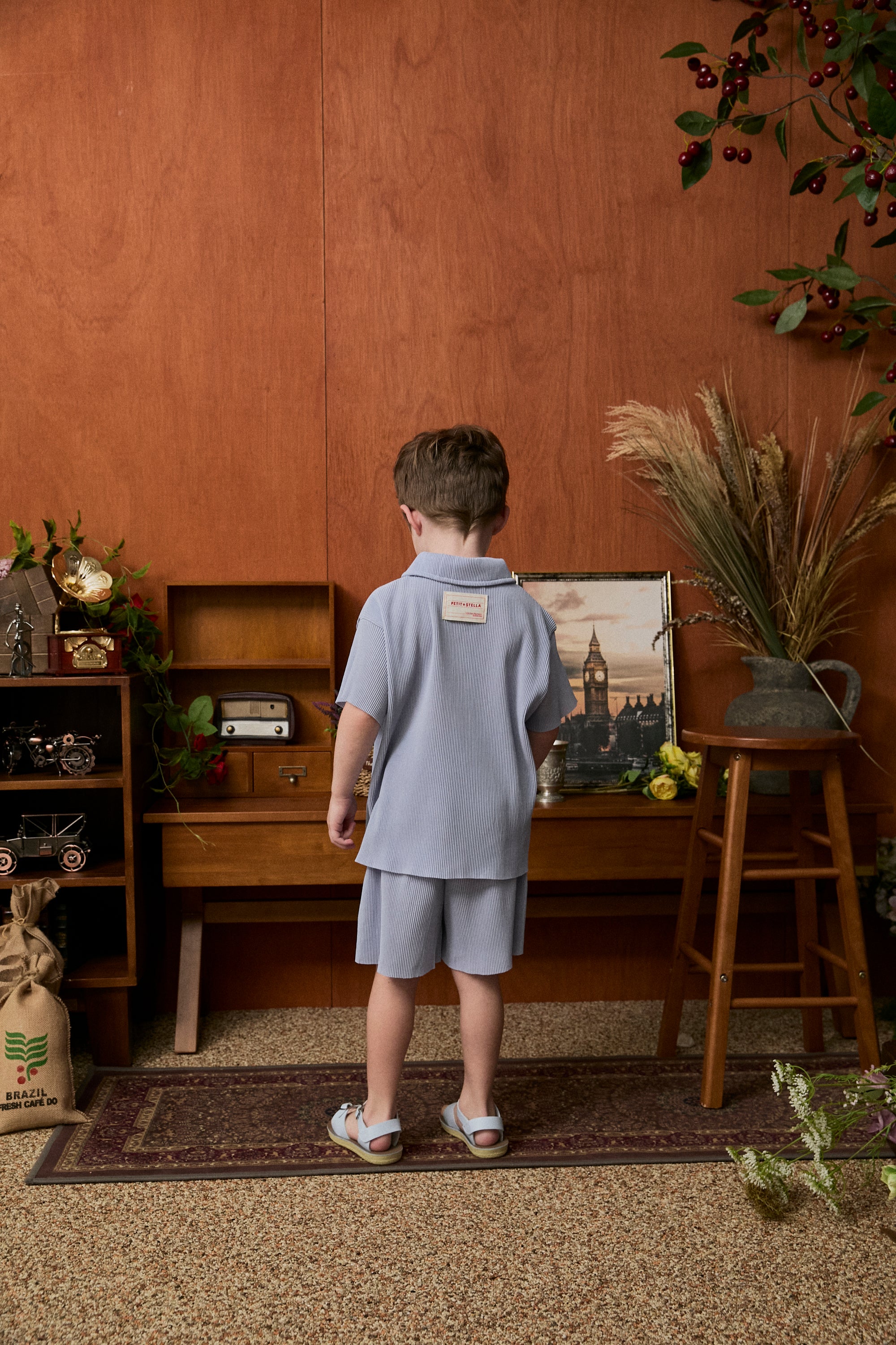 Pastel Collar Pleats Top & Bottom Set - Sky Blue