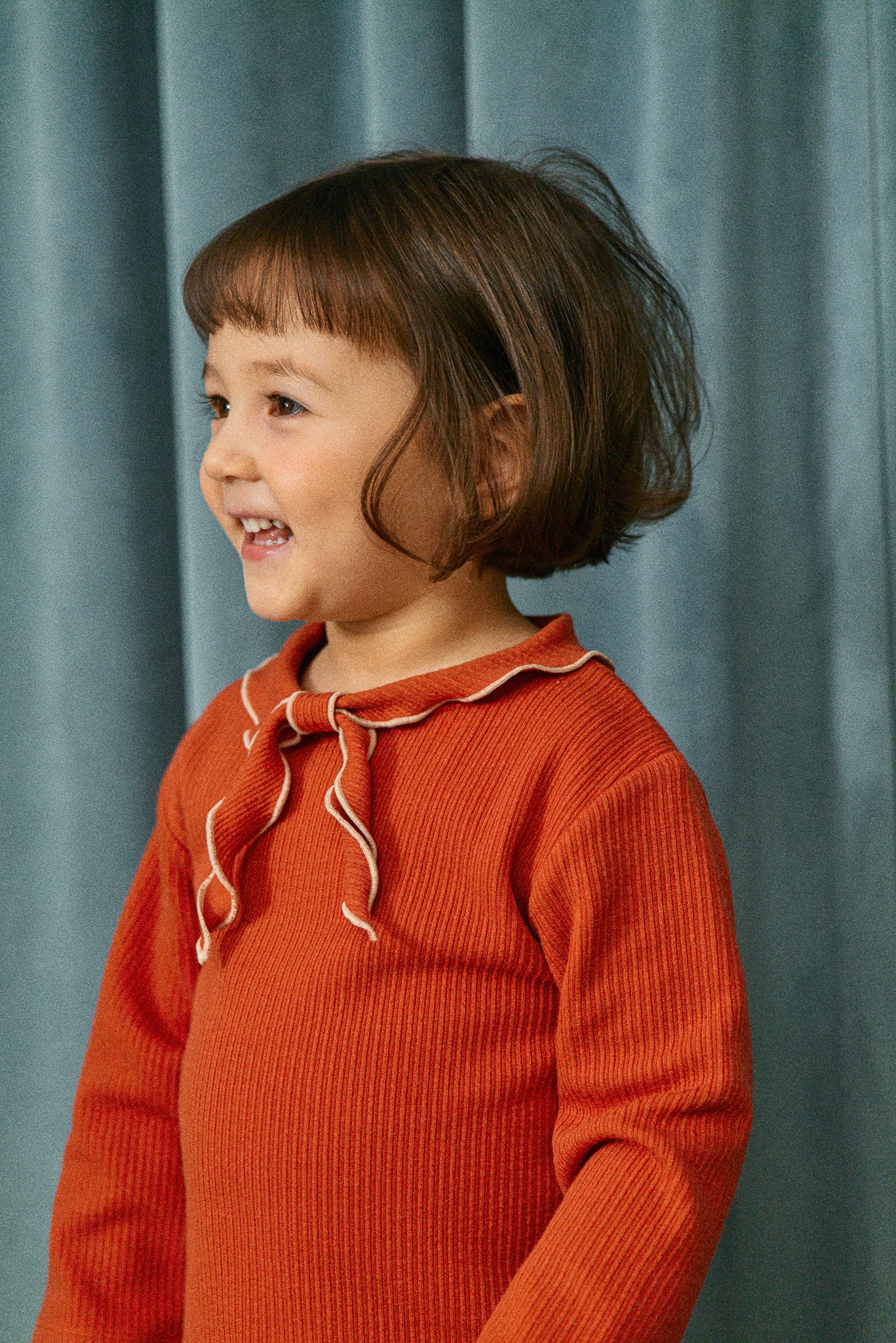 Bow Scarf Rib Top - Brick