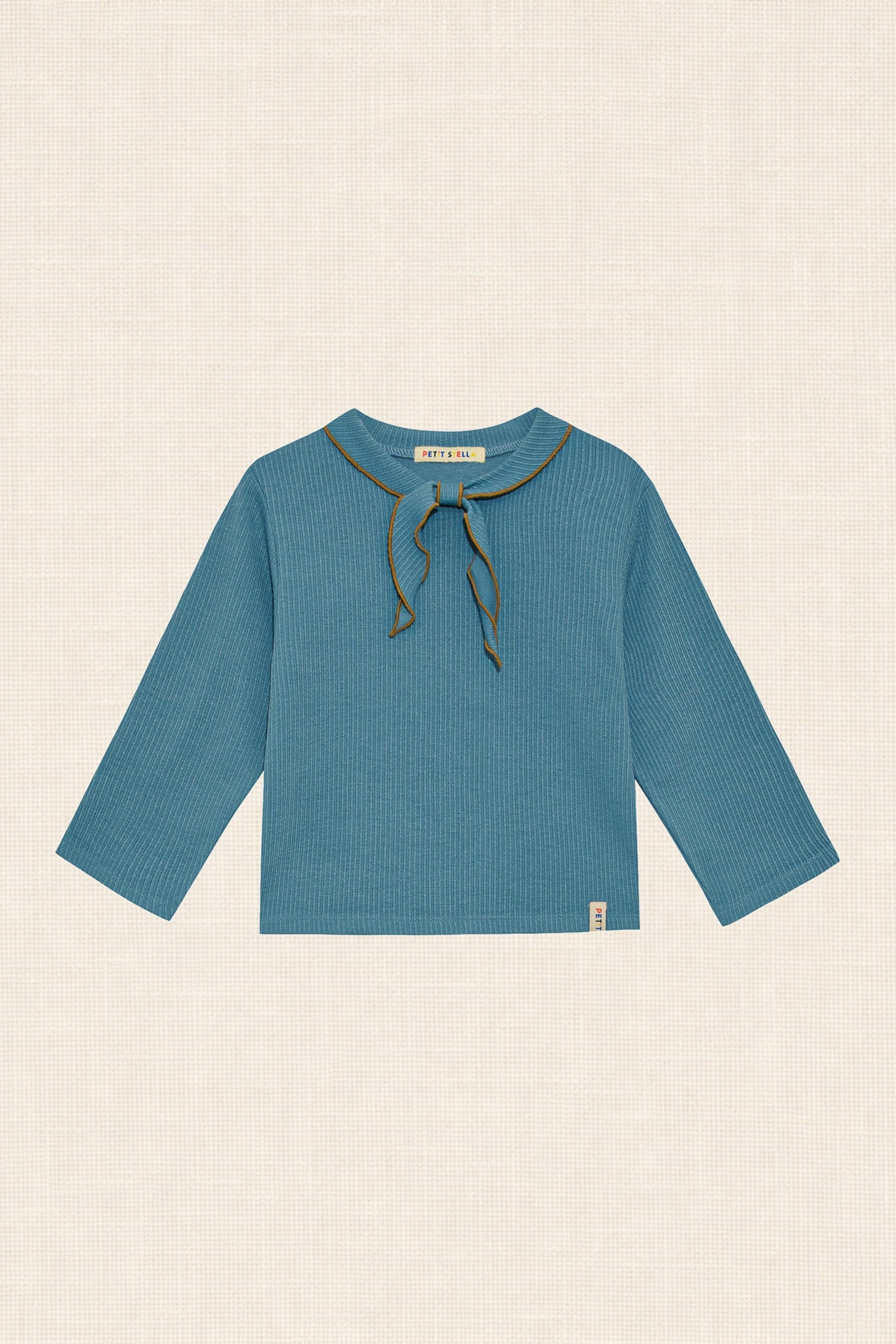 Bow Scarf Rib Top - Slate Blue