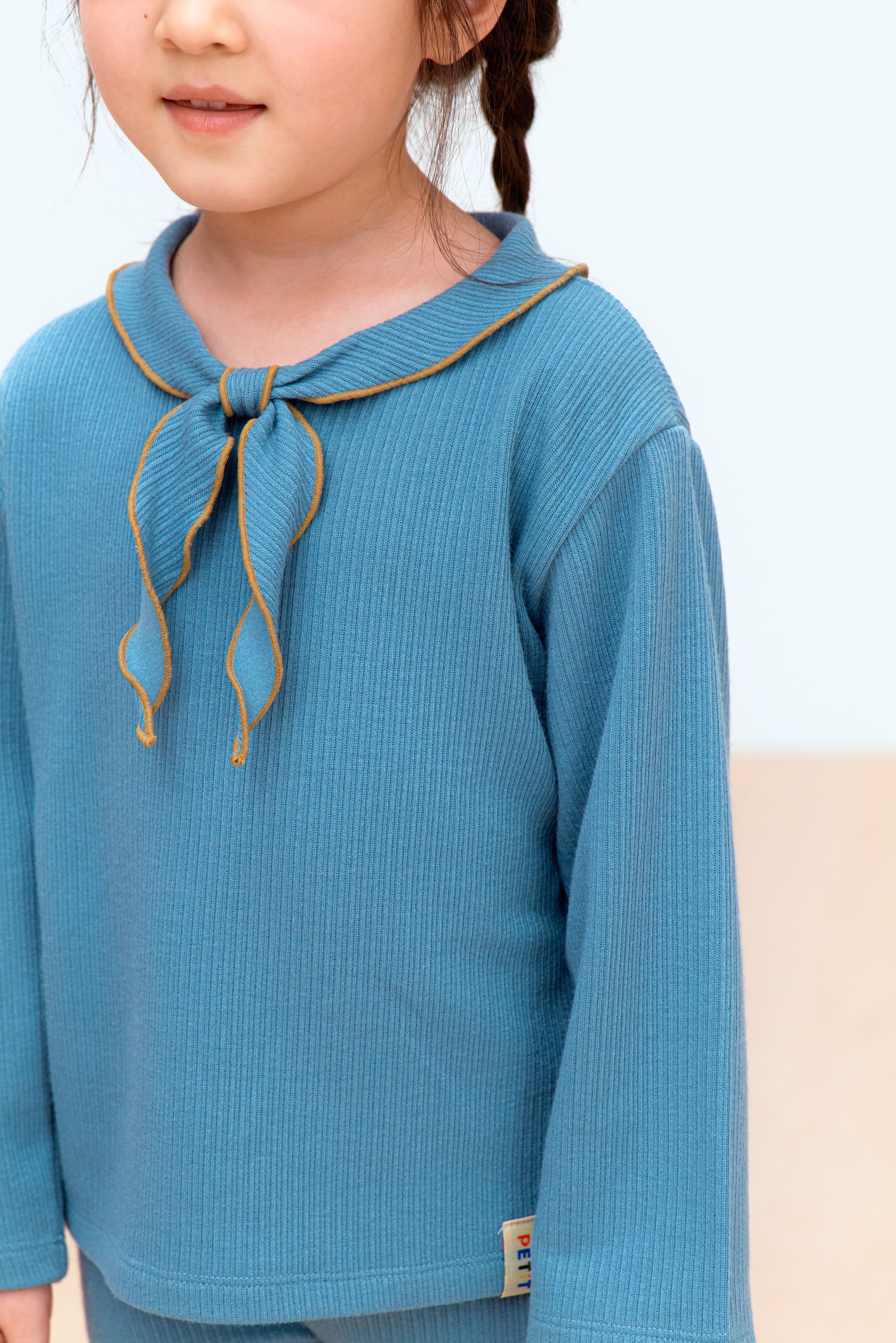 Bow Scarf Rib Top - Slate Blue
