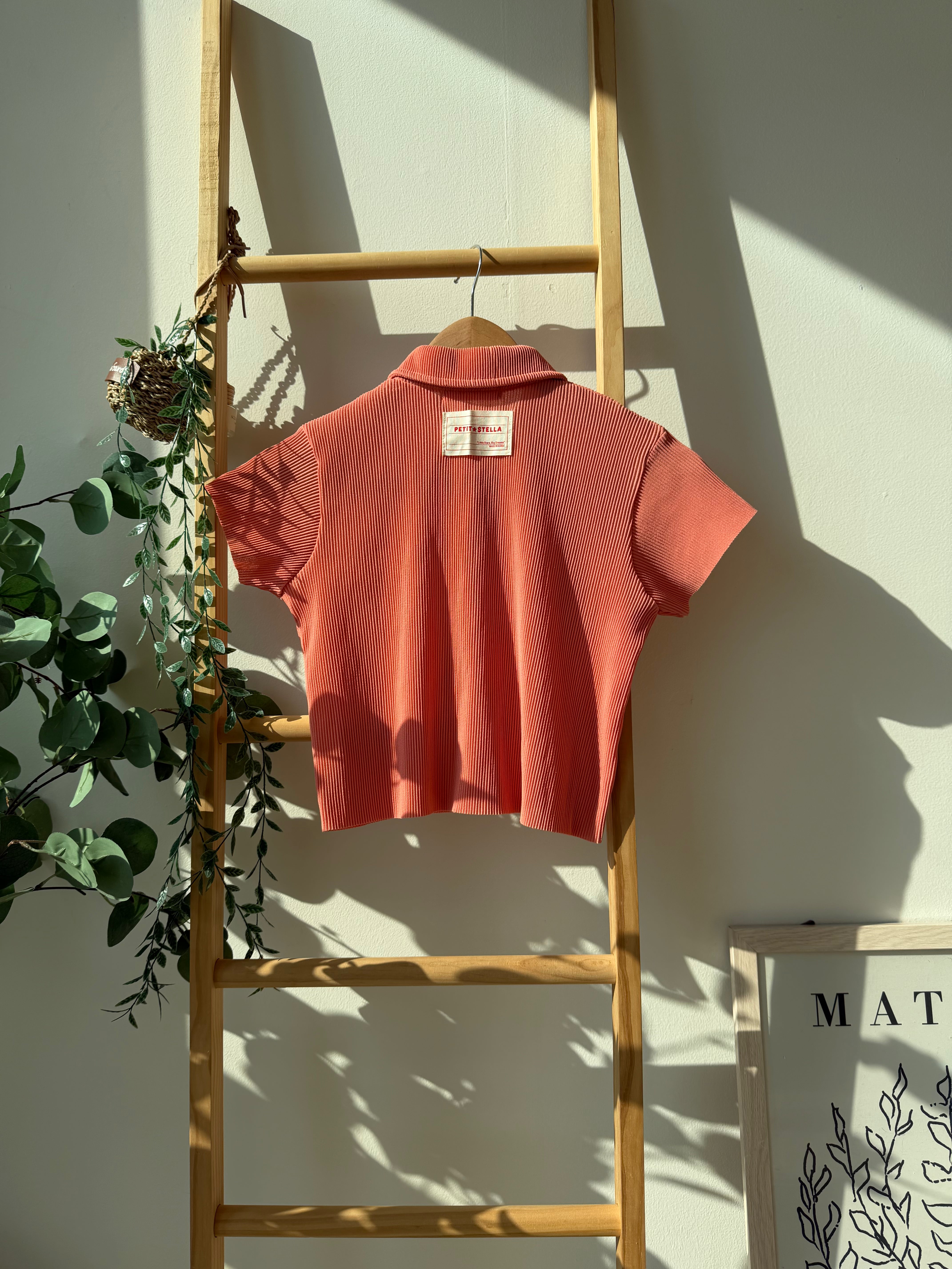 Pastel Collar Pleats Top & Bottom Set - Apricot Pink