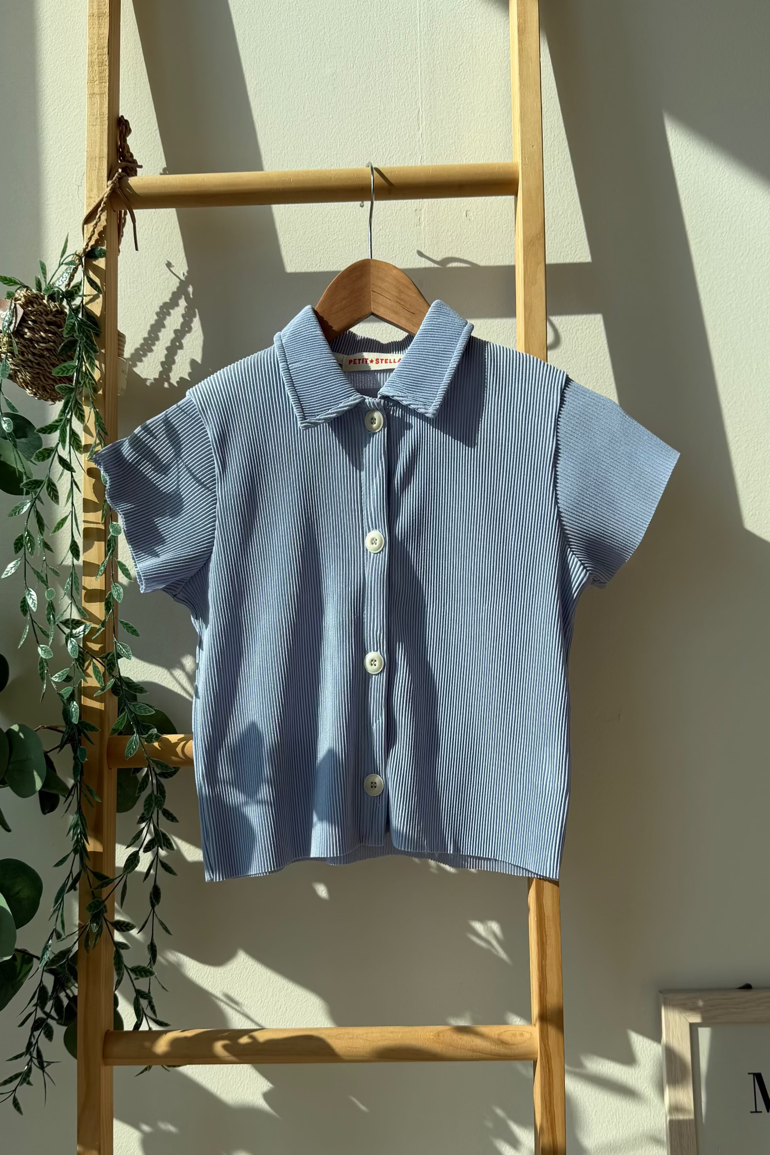 Pastel Collar Pleats Top & Bottom Set - Sky Blue