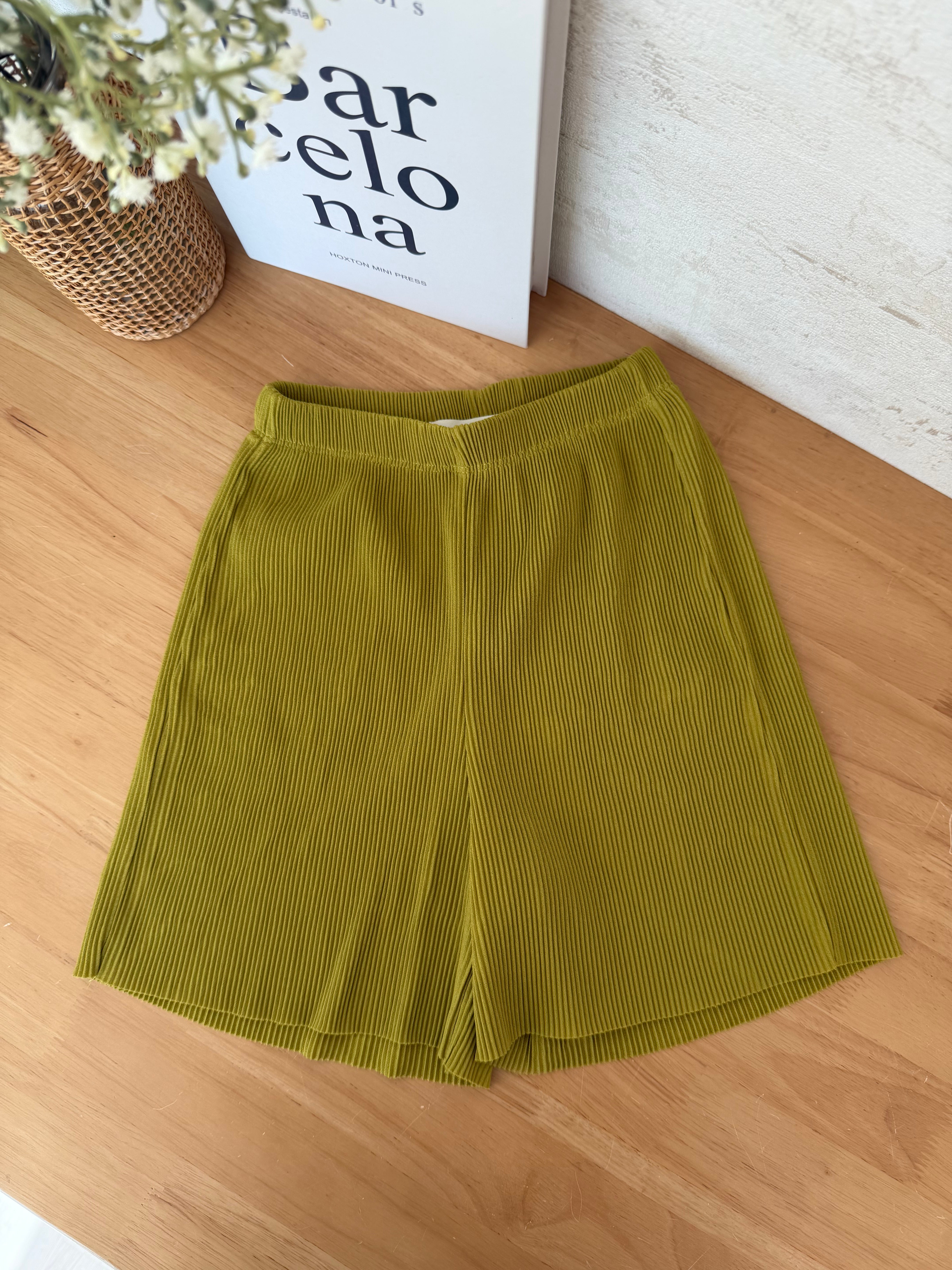 Pastel Collar Pleats Top & Bottom Set - Meadow Green