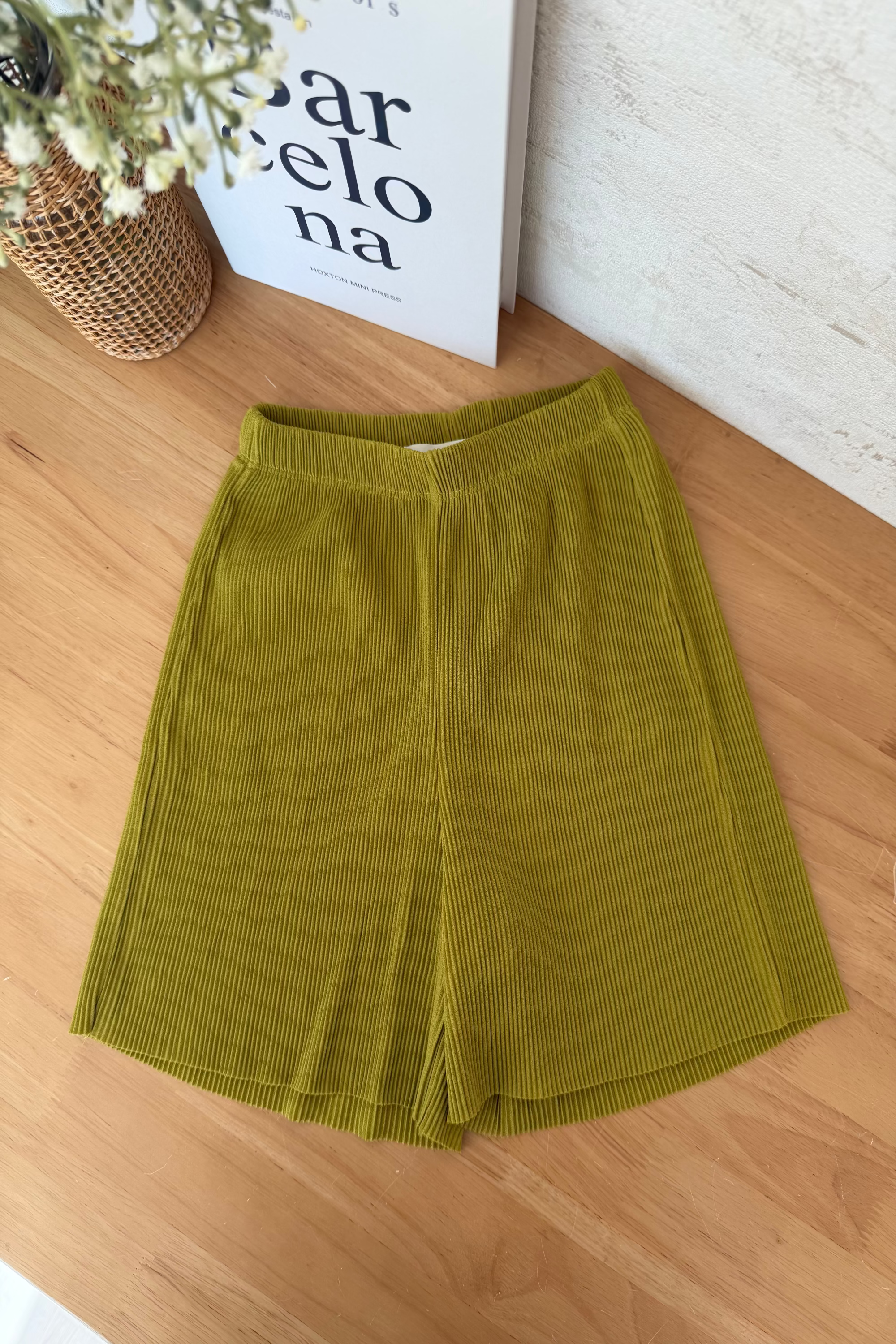 Pastel Collar Pleats Top & Bottom Set - Meadow Green