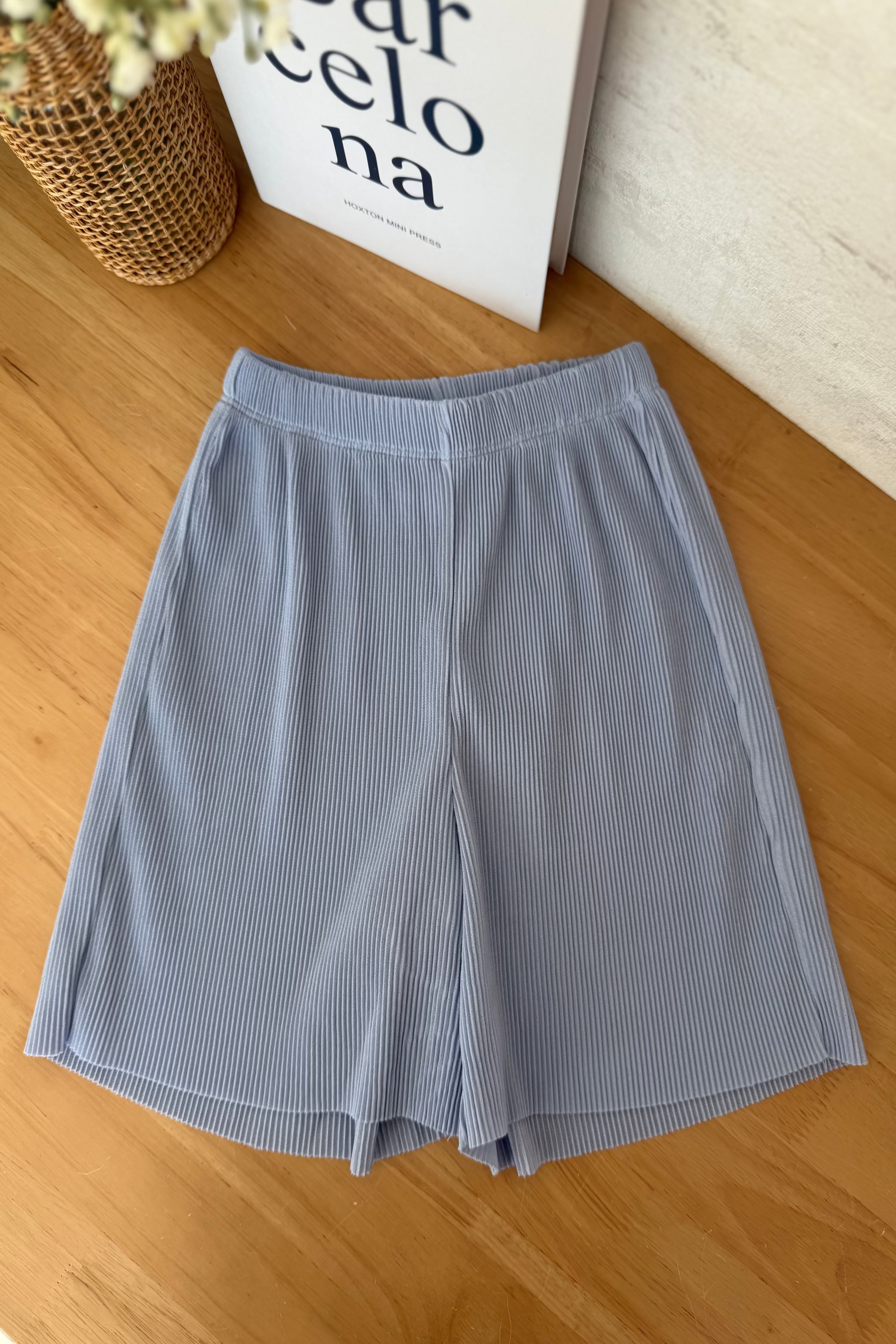 Pastel Collar Pleats Top & Bottom Set - Sky Blue