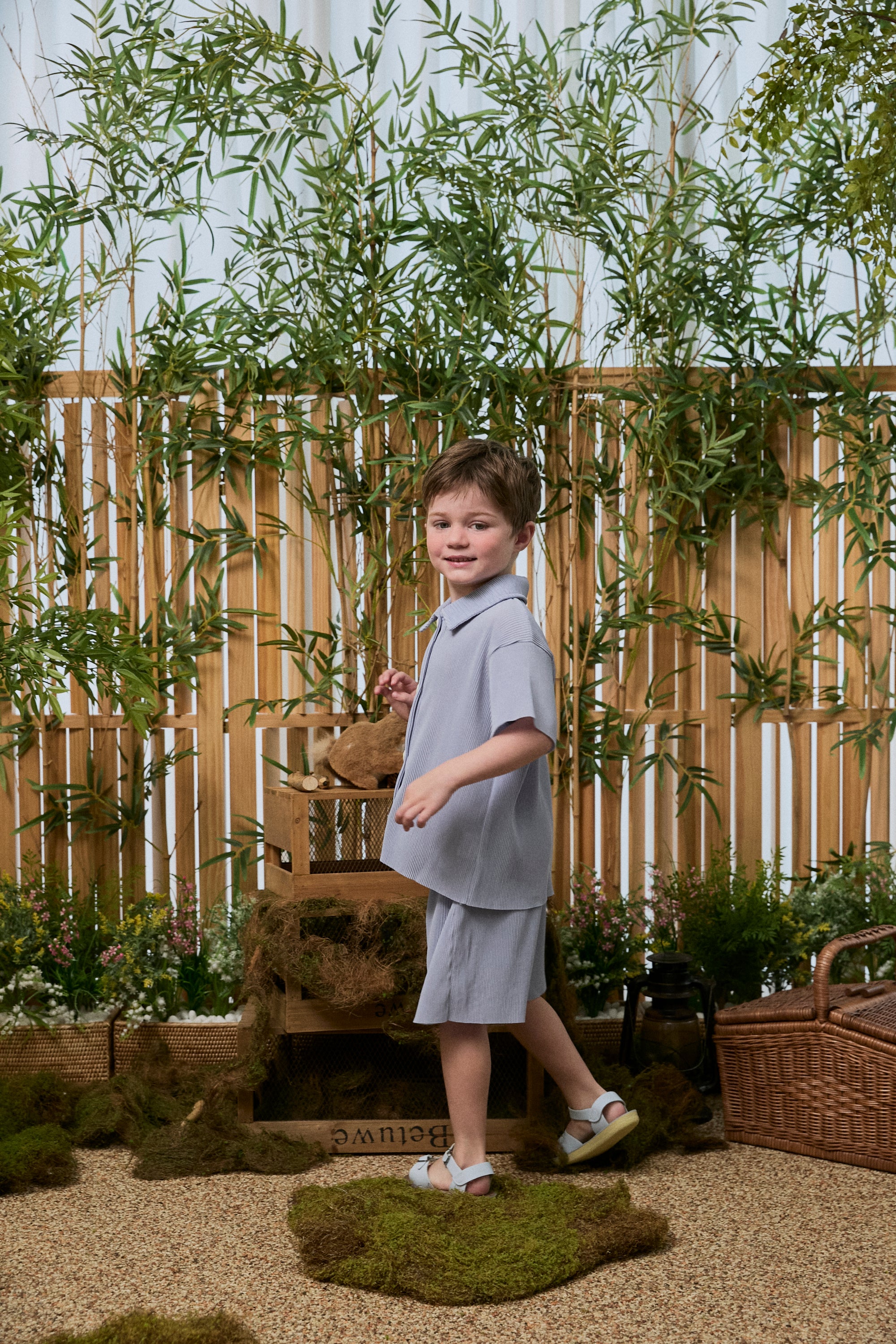 Pastel Collar Pleats Top & Bottom Set - Sky Blue