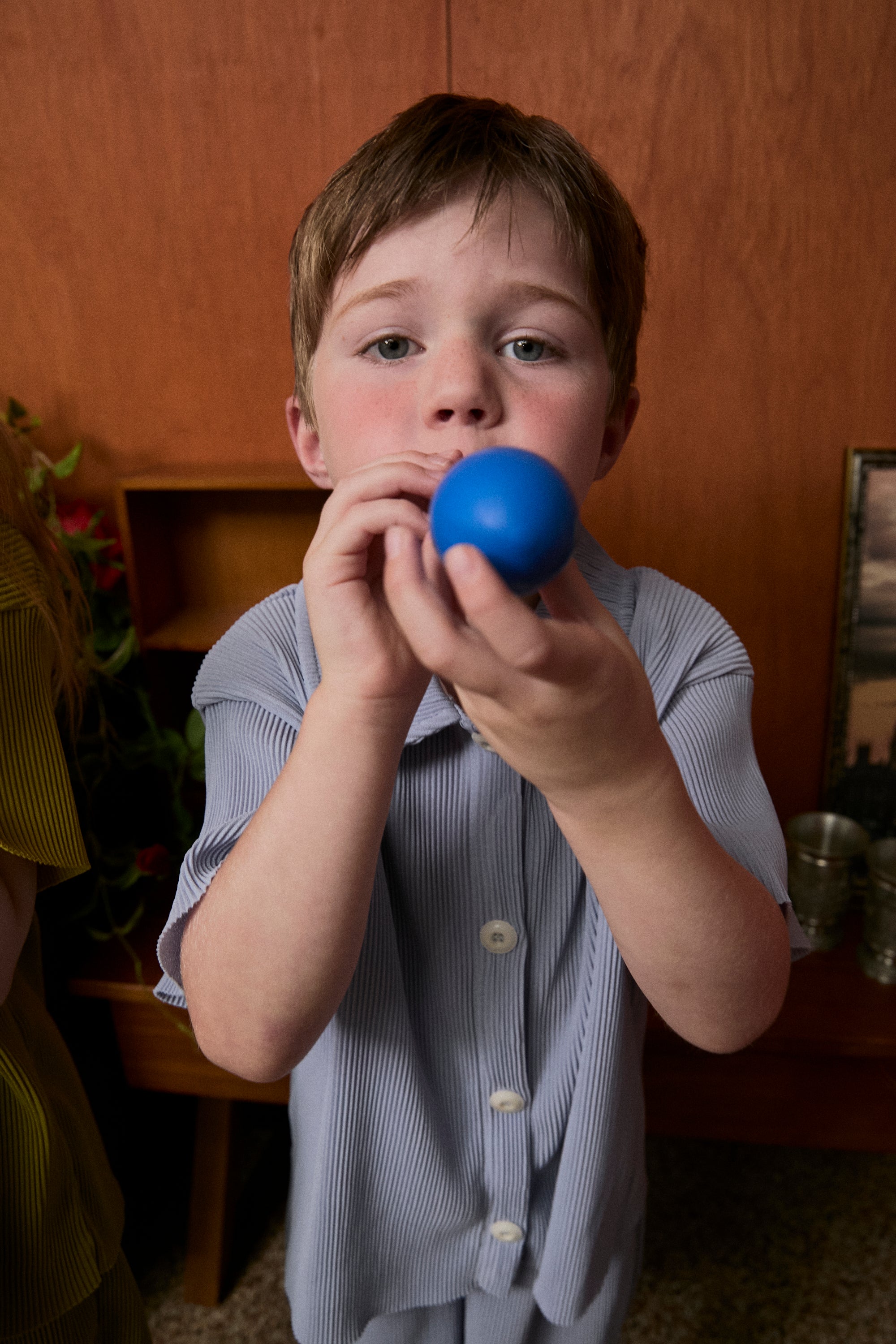 Pastel Collar Pleats Top & Bottom Set - Sky Blue