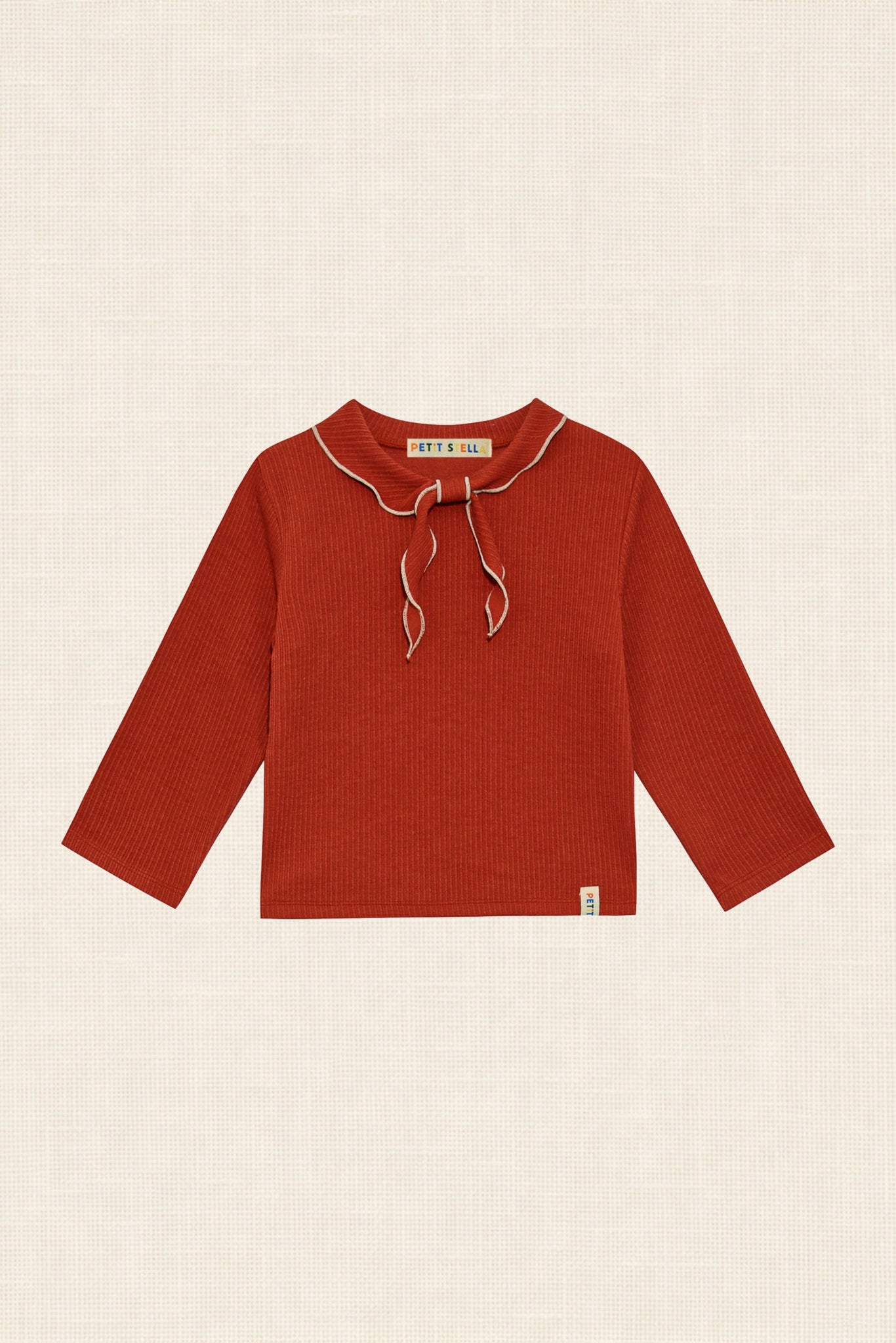 Bow Scarf Rib Top - Brick