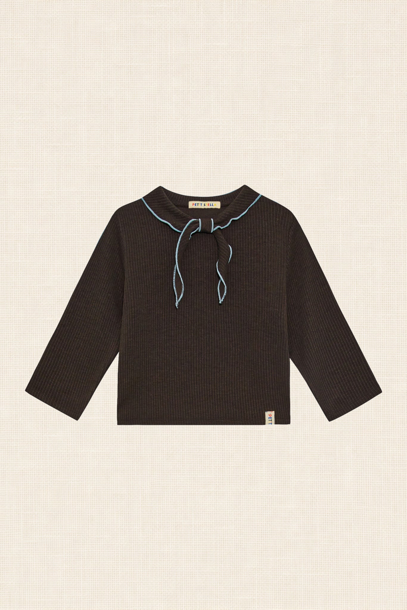 Bow Scarf Rib Top - Chocolate