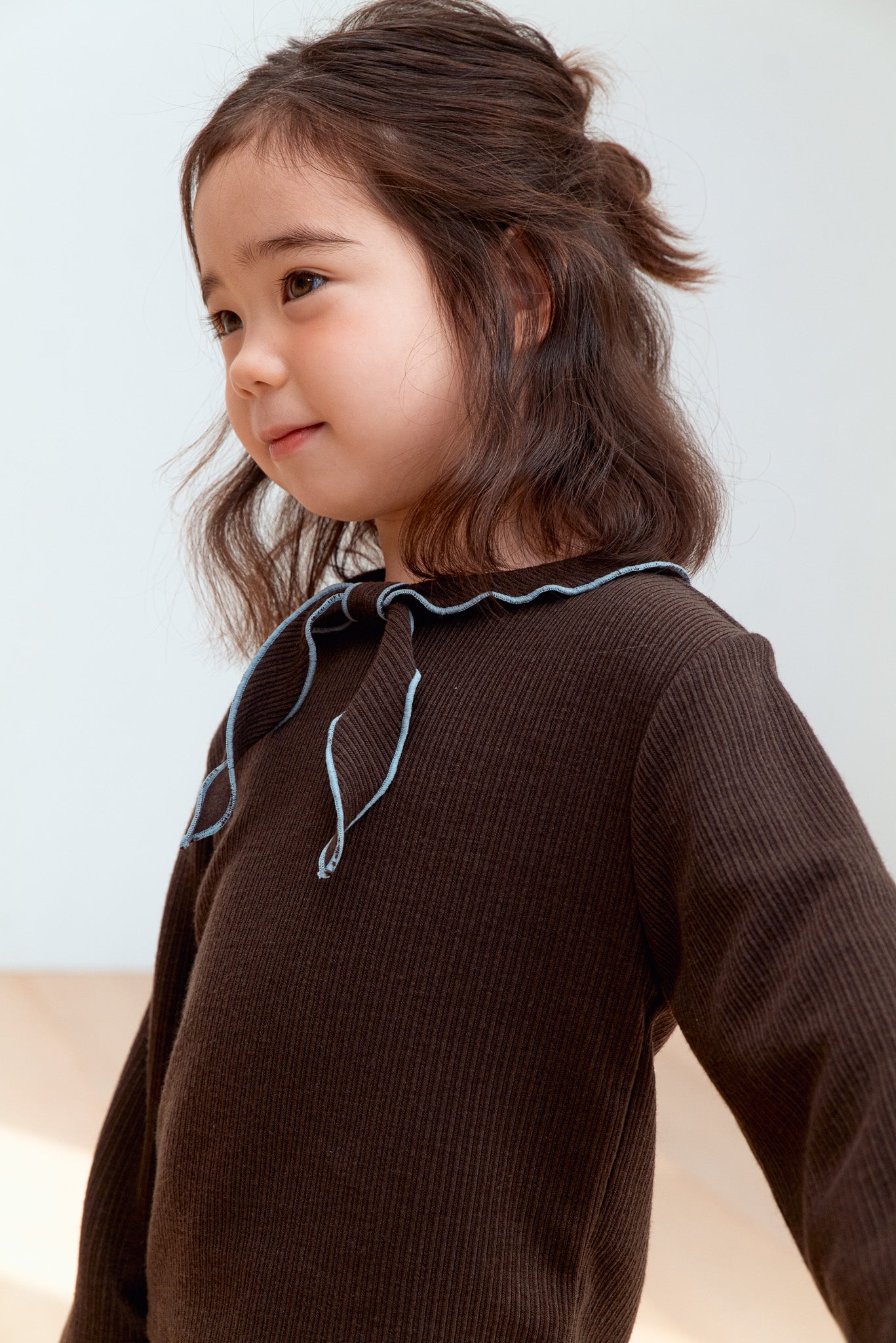 Bow Scarf Rib Top - Chocolate