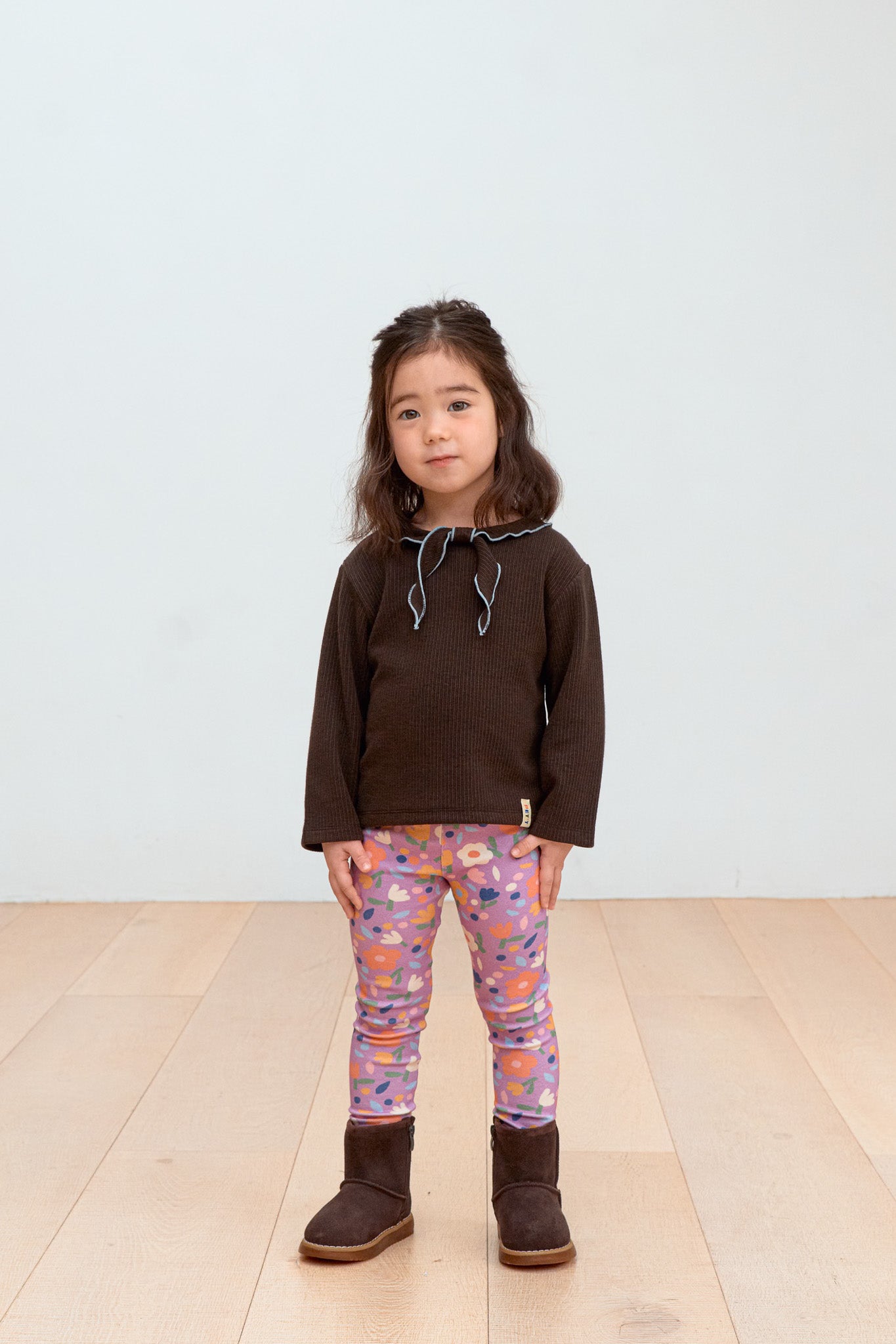 Bow Scarf Rib Top - Chocolate