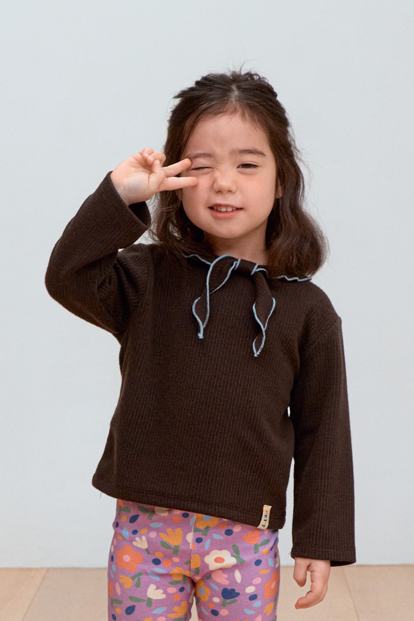 Bow Scarf Rib Top - Chocolate