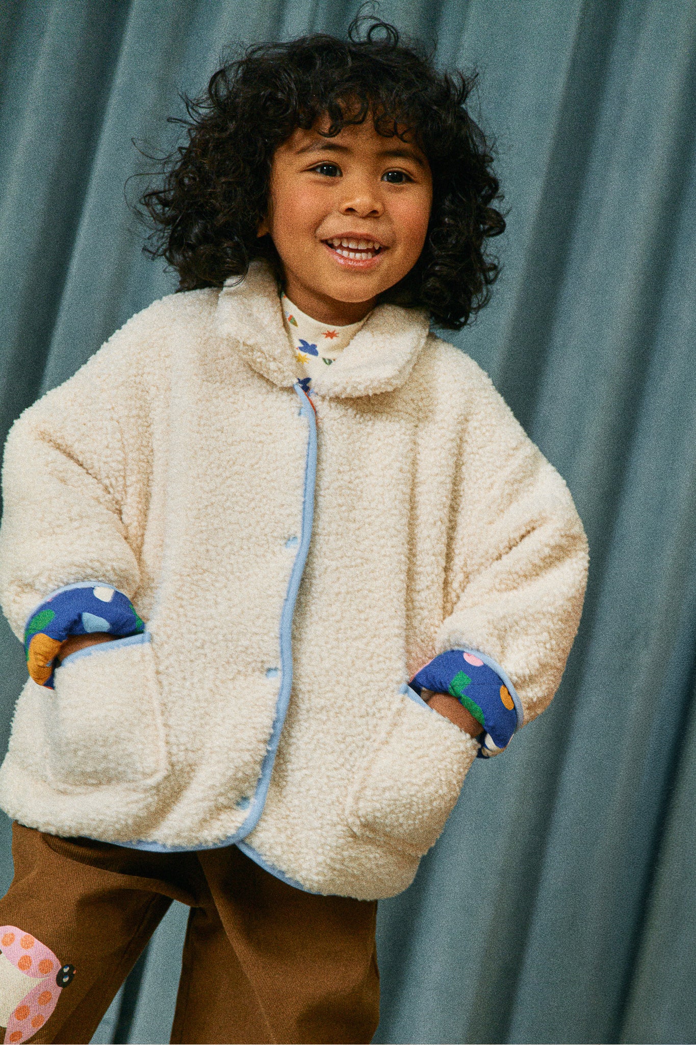 Midnight Garden Reversible Sherpa Jacket - Blue Floral