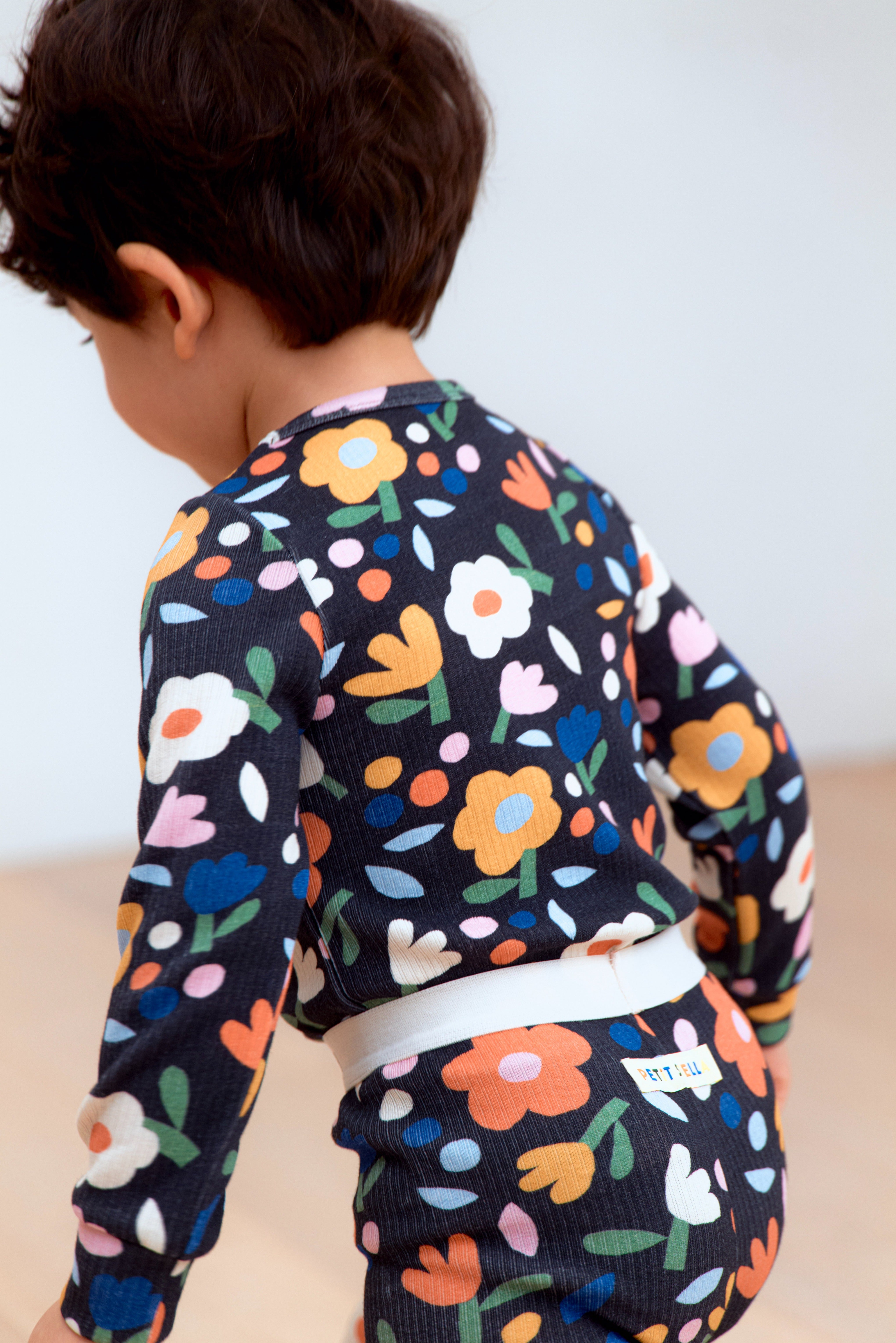 Flower Garden Pima Blend Pajama Set - Black Floral