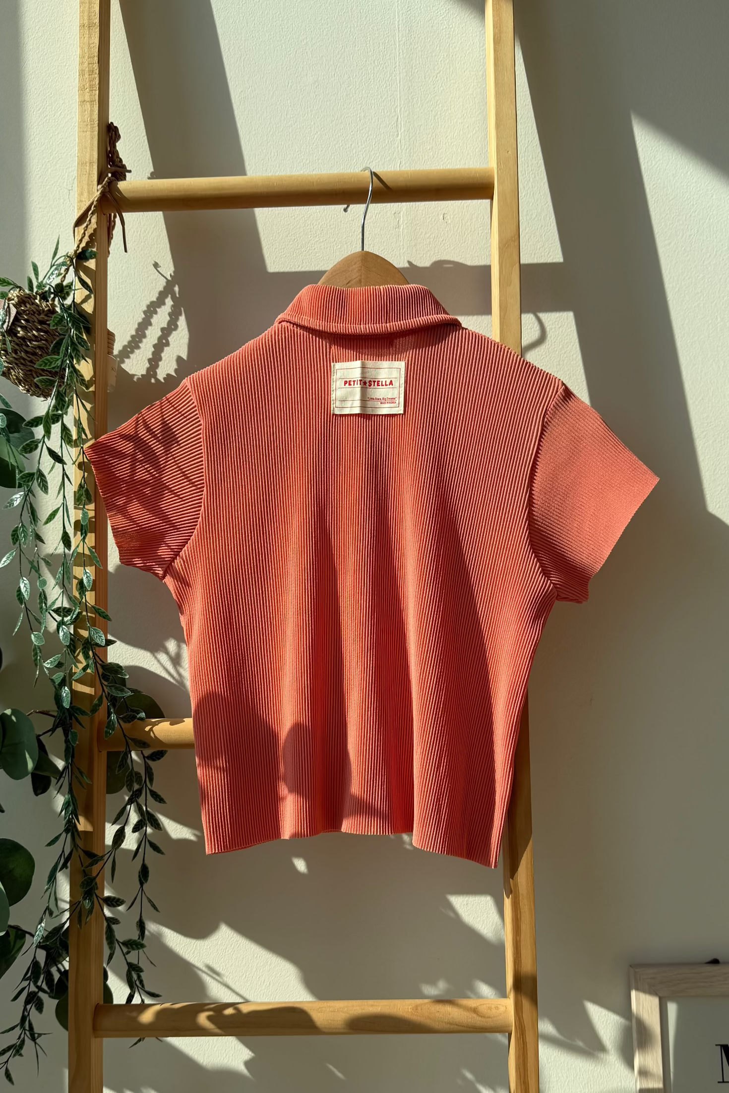 Pastel Collar Pleats Top & Bottom Set - Apricot Pink