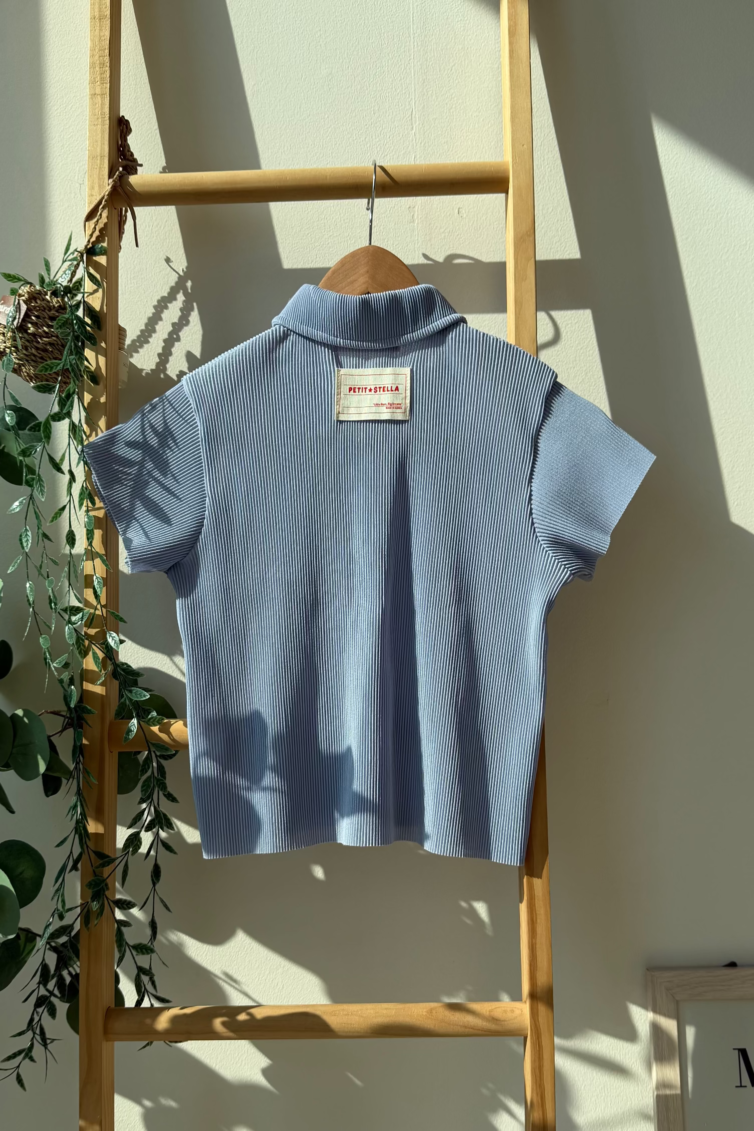 Pastel Collar Pleats Top & Bottom Set - Sky Blue