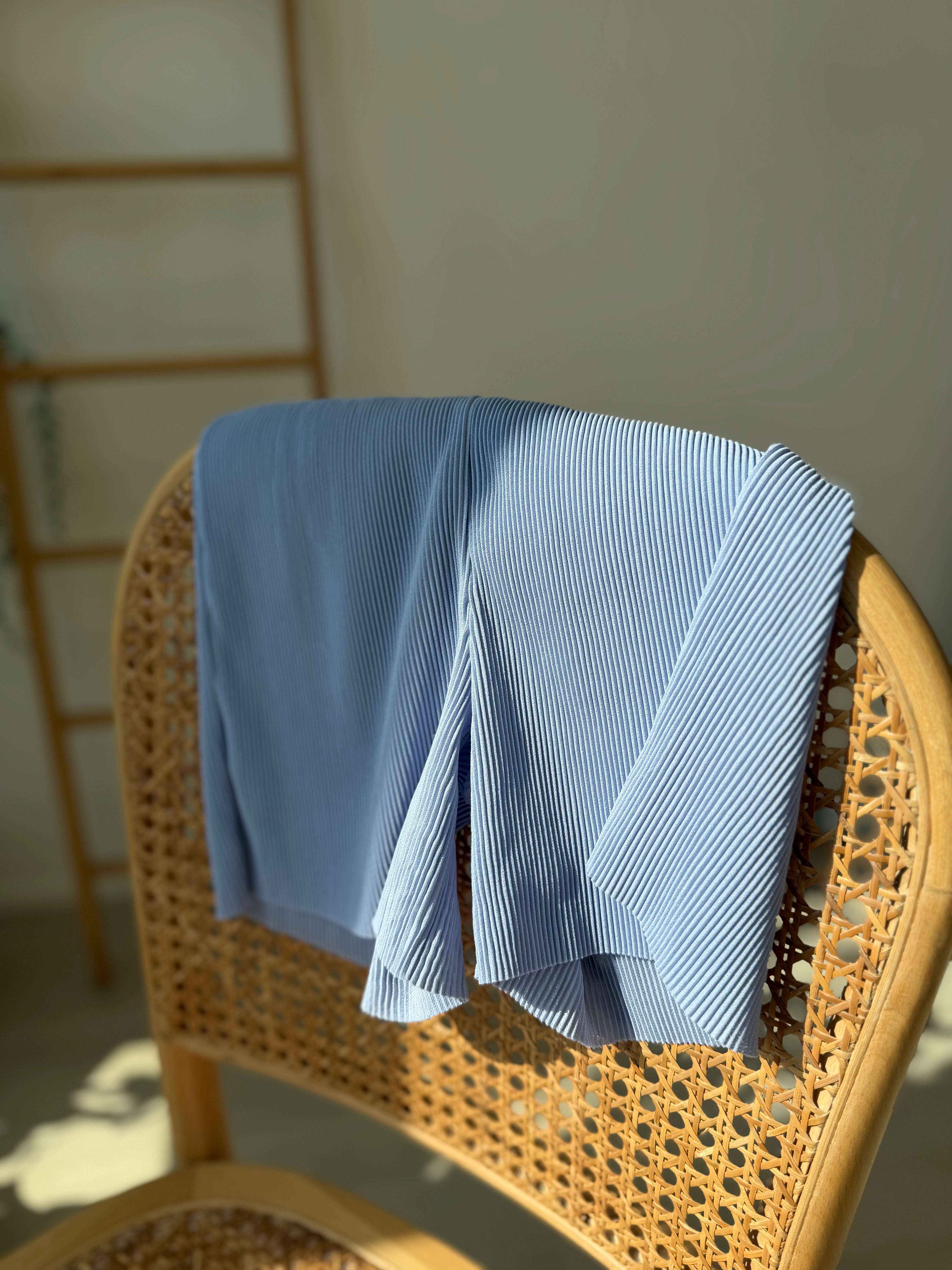 Pastel Collar Pleats Top & Bottom Set - Sky Blue